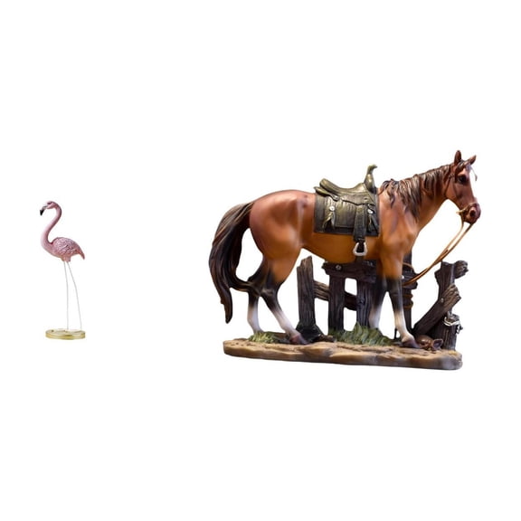 2 Pieces Horse Flamingo Bird Collectible Resin Sculpture Unique Pink Ornament for Outdoor Garden Living Room