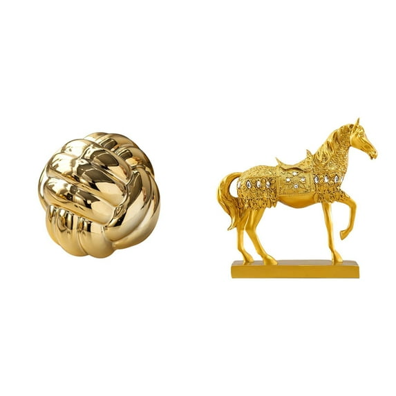 2 Pieces Horse Sculpture Ceramic Knot Statue Yarn Ball Ornament Unique Resin Material for Living Room Office Display