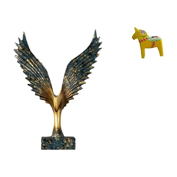 2 Pieces Horse Statue Wing Sculpture Dalecarlian Figurine Resin Material for Home Bookshelf Decor