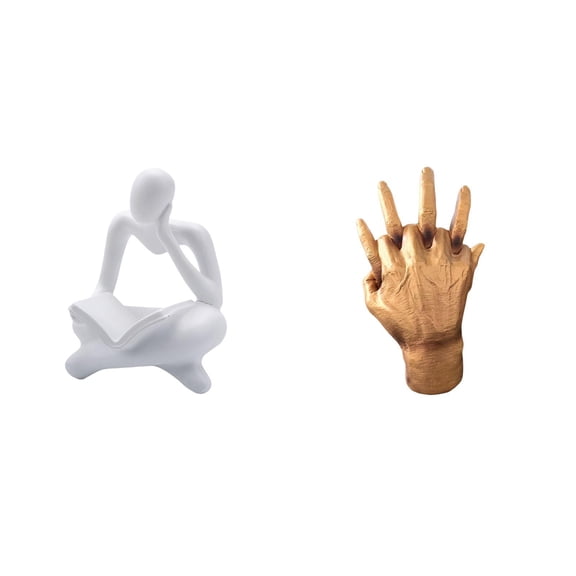 2 Pieces Human Figurine Decor Abstract Thinker Statue Hand Sculpture Resin Craft for Living Room Bedroom Office Guests