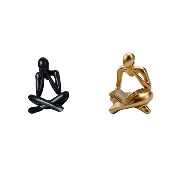 2 Pieces Human Figurine Decor Abstract Thinker Statue Reader Sculpture Sturdy Resin for Living Room Shelf Collectibles