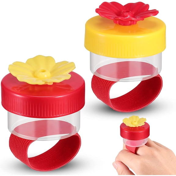 2 Pieces Hummingbird Wrist Feeder for Outdoor Hummingbird Hand Feeder Feeding Perch Feed with Adjustable Strap Flower Held Mini Hand Feeding Tools (Ring Style)