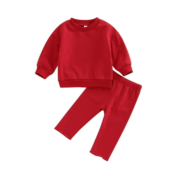 2 Pieces Infant Baby Suit Set 6M 12M 18M 24M 3Y  Solid Color Round Neck Long Sleeve Pullover+ Long Casual Pants for Girls Boys