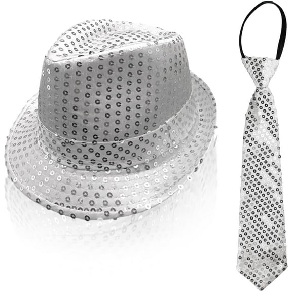 2 Pieces Jazz Dance Hat Sequin Hat Necktie,Sequin Fedora Hat for Party 70s Disco Costume for Boys Girls Hip-Hop Shiny Disco Hat for Hen Party Night Jazz Dancers.