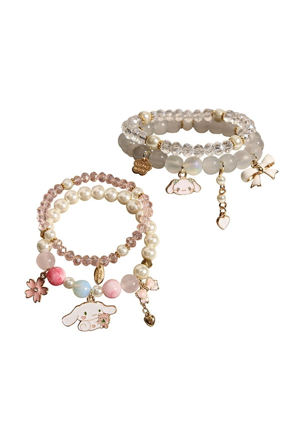 2 Pieces Kawaii Bracelet Cartoon Crystal Beads Bracelets Elastic Beaded Bracelets for Girls Women Jewelry Charm Accessories