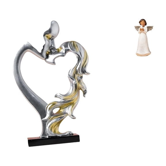 2 Pieces Kissing Couple Figurine Angel Statue Cherub Sculpture Resin Material Romantic Wedding Bedroom Living Room Decor