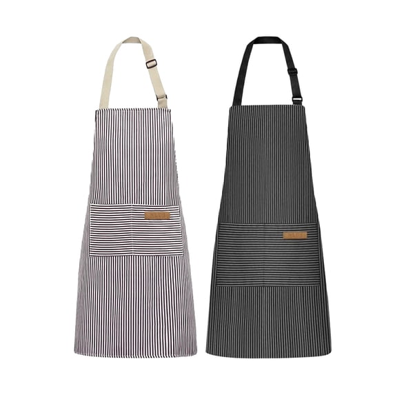 2 Pieces Kitchen Cooking Aprons, Cotton Polyester Blend Adjustable Bib Aprons with 2 Pockets for Women Men Chef Chef - Style:Style 1;