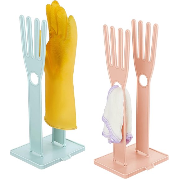 2 Pieces Kitchen Glove Holder Glove Drying Rack Dryer Plastic Mitten Rubber Rack Sink Stand Towel Hanger Reusable Towel Storage Holders for Sponge Food Bag Organizer, Pink and Blue