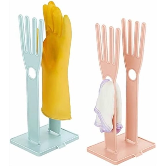 2 Pieces Kitchen Glove Holder Glove Drying Rack Dryer Plastic Mitten Rubber Rack Sink Stand Towel Hanger Reusable Towel Storage Holders for Sponge Food Bag Organizer, Pink and Blue