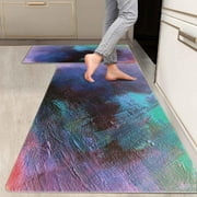 2 Pieces Kitchen Rugs, Abstract Anti Fatigue Non Slip Foam Cushioned Art Design Radiant Orchid Green Comfort Indoor Floor Mat Runner Rug Set for Laundry Office Sink Bathroom 17"x48"+17"x24"