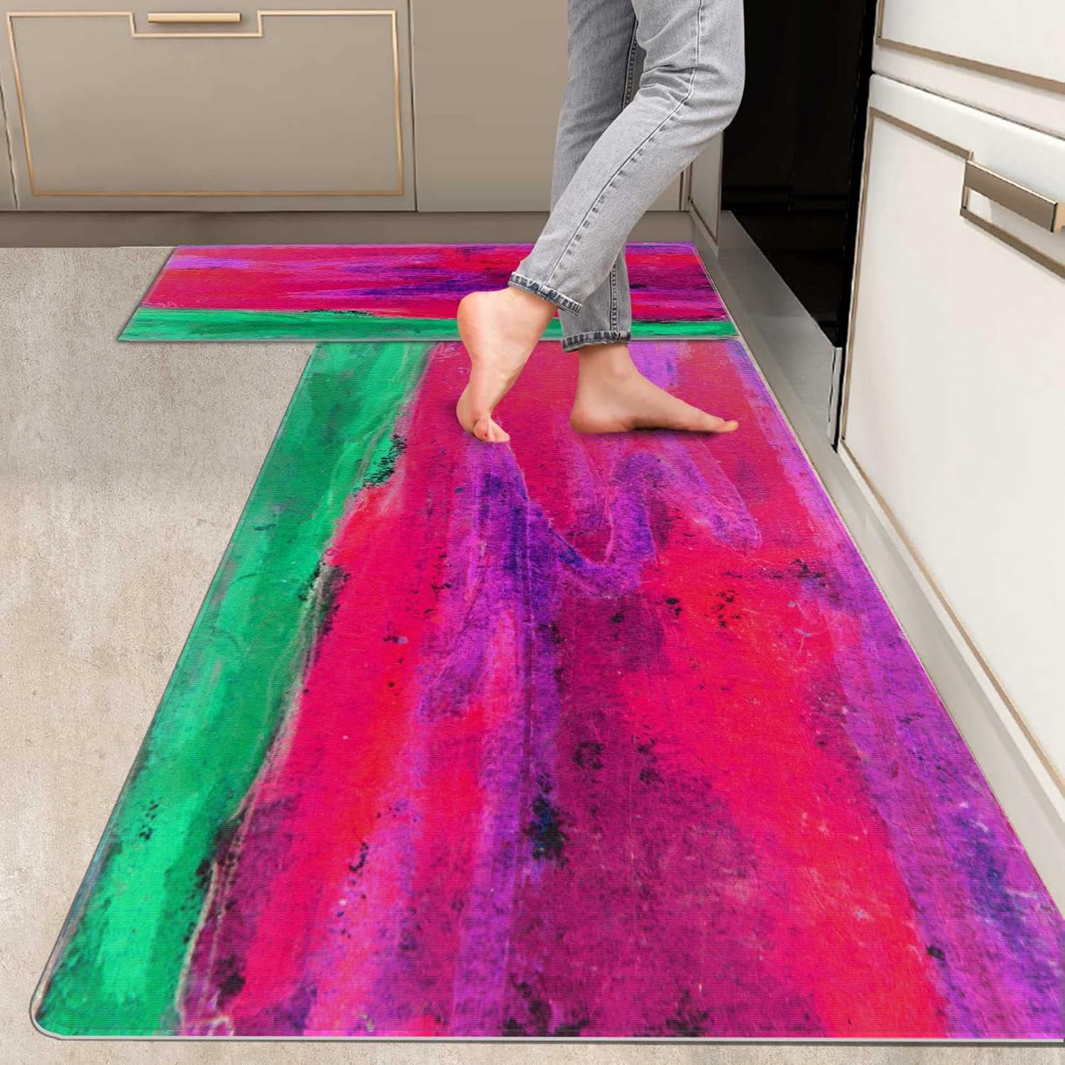 2 Pieces Kitchen Rugs, Abstract Anti Fatigue Non Slip Foam Cushioned ...