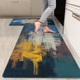 thumbnail image 1 of 2 Pieces Kitchen Rugs, Abstract Anti Fatigue Non Slip Foam Cushioned Beige Orange Yellow Blue Comfort Modern Indoor Floor Mat Runner Rug Set for Laundry Office Sink Bathroom (17"x48"+17"x24"), 1 of 1