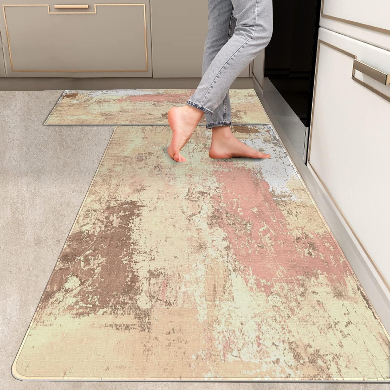 2 Pieces Kitchen Rugs, Abstract Anti Fatigue Non Slip Foam Cushioned ...