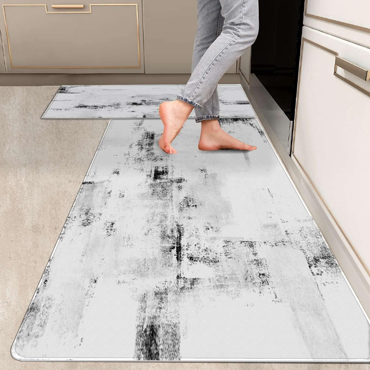 2 Pieces Kitchen Rugs, Abstract Anti Fatigue Non Slip Foam Cushioned ...