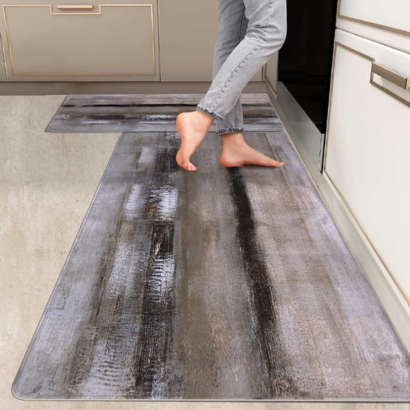 2 Pieces Kitchen Rugs, Abstract Anti Fatigue Non Slip Foam Cushioned Brown and Beige Art Painting Comfort Indoor Floor Mat Runner Rug Set for Laundry Office Sink Bathroom (17"x48"+17"x24")