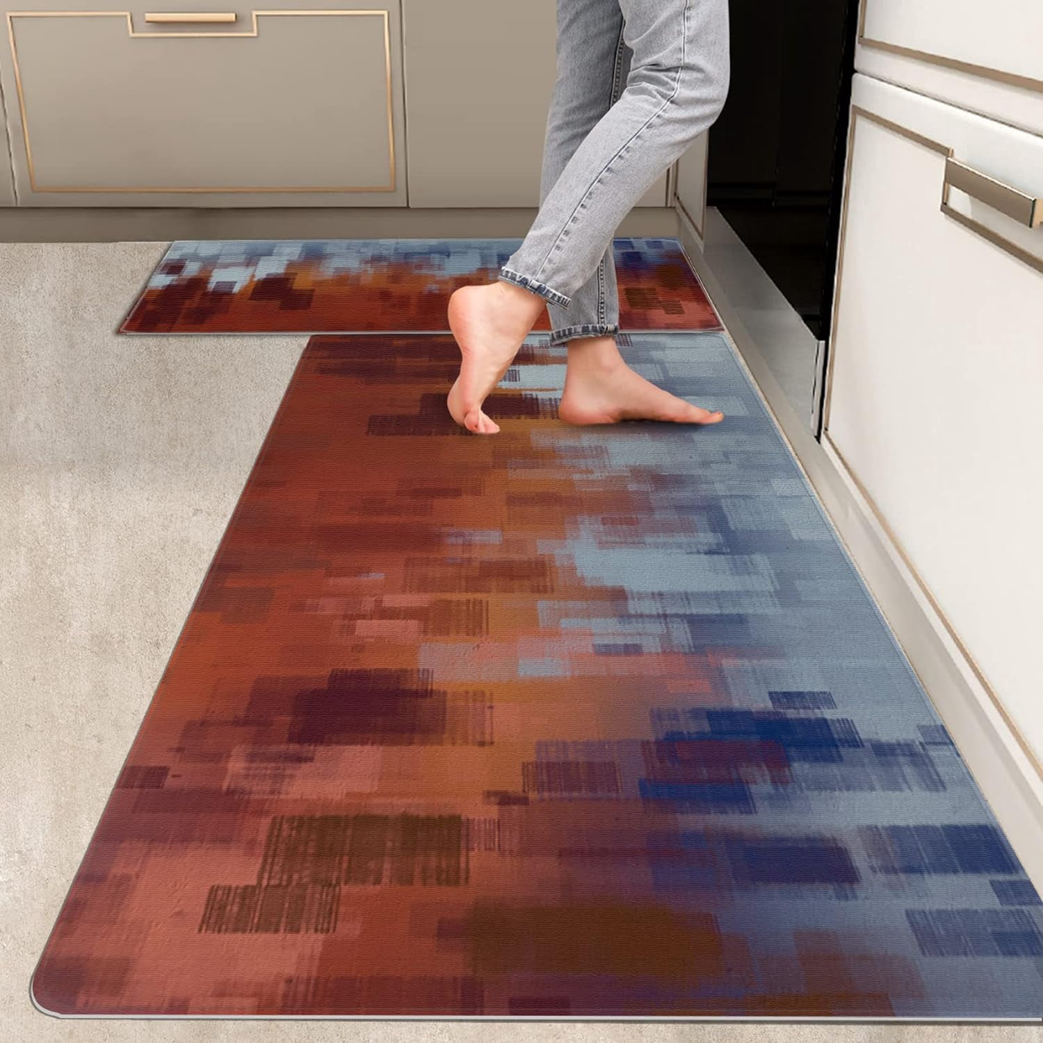 2 Pieces Kitchen Rugs, Abstract Anti Fatigue Non Slip Foam Cushioned ...