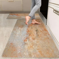 2 Pieces Kitchen Rugs, Abstract Anti Fatigue Non Slip Foam Cushioned Brown and Grey Art Painting Comfort Indoor Floor Mat Runner Rug Set for Laundry Office Sink Bathroom (17"x48" 17"x24")