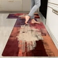 thumbnail image 1 of 2 Pieces Kitchen Rugs, Abstract Anti Fatigue Non Slip Foam Cushioned Burgundy Red Yellow Comfort Art Modern Indoor Floor Mat Runner Rug Set for Laundry Office Sink Bathroom (17"x48"+17"x24"), 1 of 13