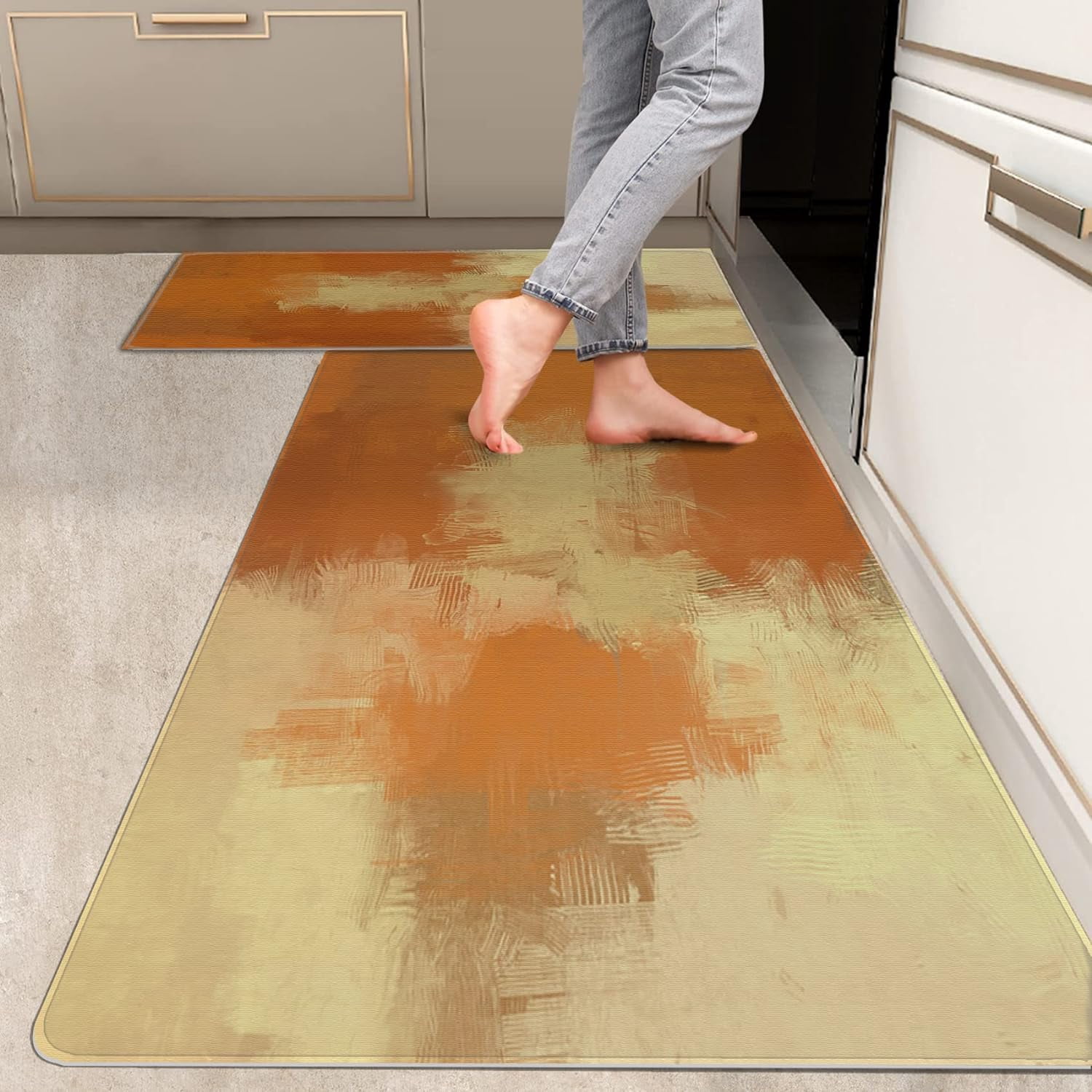 2 Pieces Kitchen Rugs, Abstract Anti Fatigue Non Slip Foam Cushioned ...