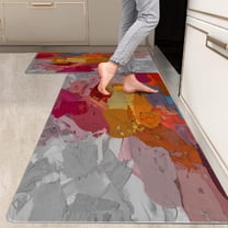 2 Pieces Kitchen Rugs, Abstract Anti Fatigue Non Slip Foam Cushioned Colorful Graffiti Art Modern Comfort Indoor Floor Mat Runner Rug Set for Laundry Office Sink Bathroom (17"x48" 17"x24")