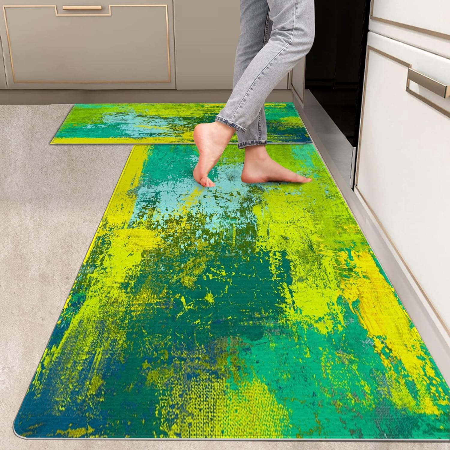 2 Pieces Kitchen Rugs, Abstract Anti Fatigue Non Slip Foam Cushioned ...
