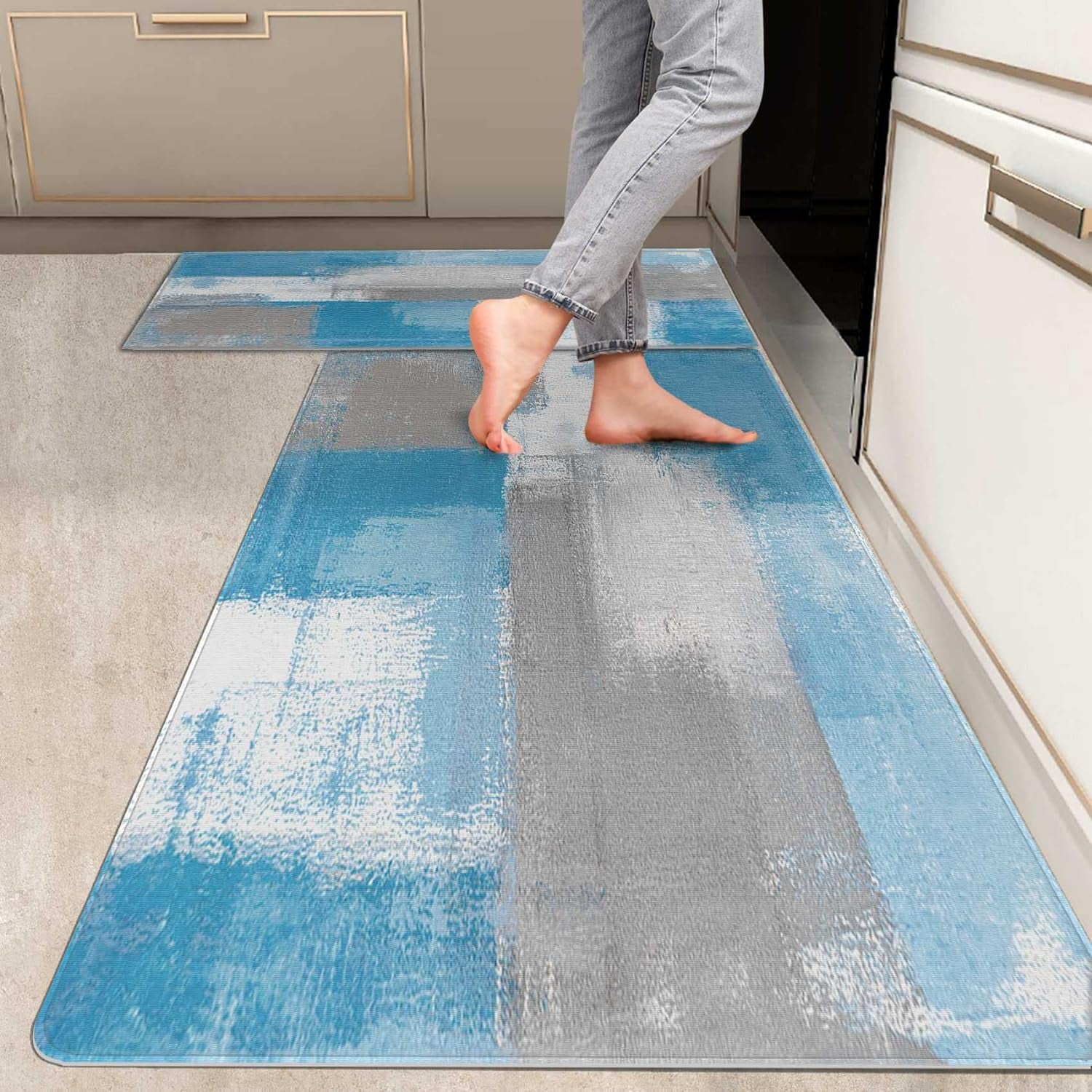 2 Pieces Kitchen Rugs, Abstract Anti Fatigue Non Slip Foam Cushioned ...
