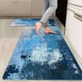thumbnail image 1 of 2 Pieces Kitchen Rugs, Abstract Anti Fatigue Non Slip Foam Cushioned Light Blue Graffiti Modern Comfort Indoor Floor Mat Runner Rug Set for Laundry Office Sink Bathroom (17"x48"+17"x24"), 1 of 6