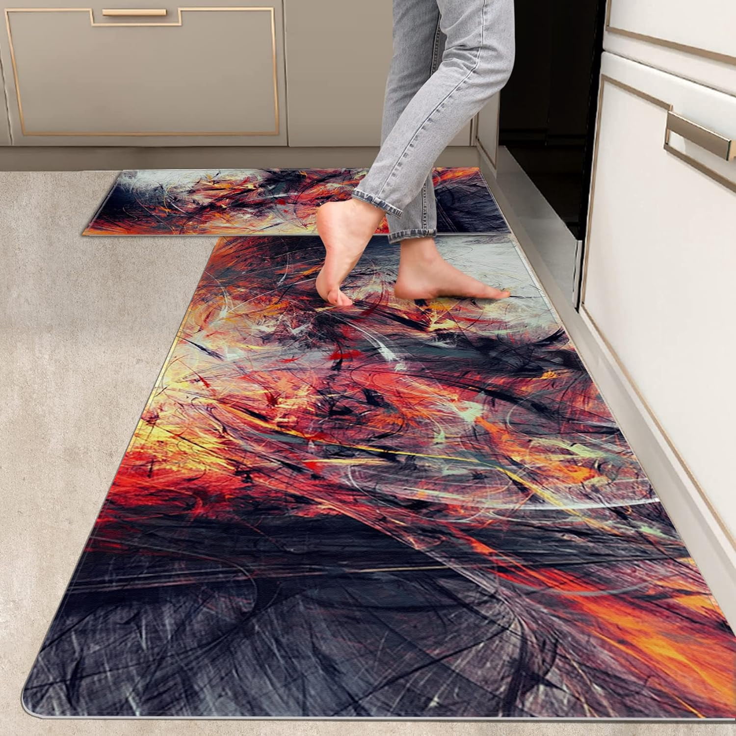 2 Pieces Kitchen Rugs, Abstract Anti Fatigue Non Slip Foam Cushioned ...