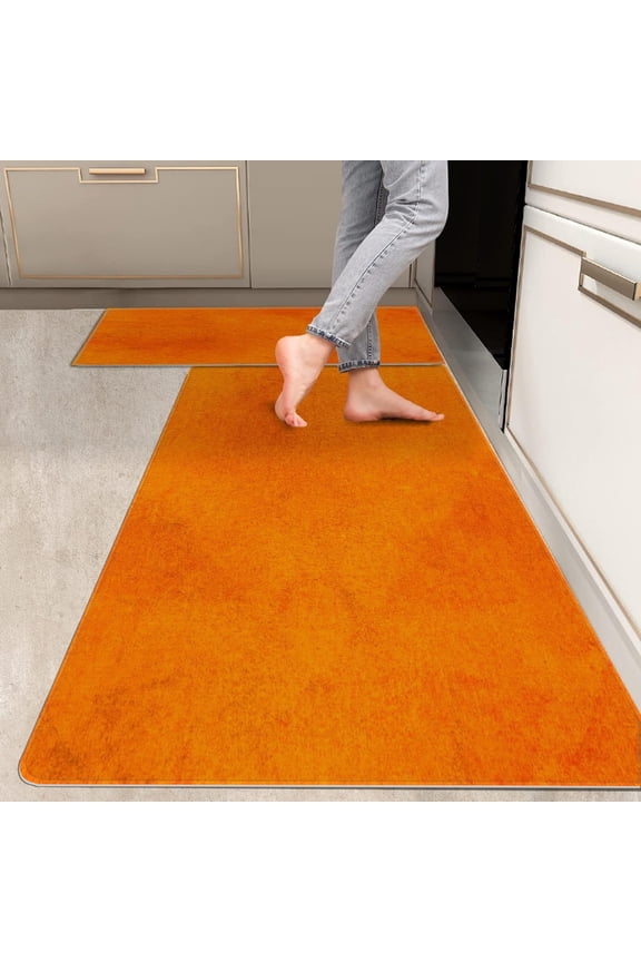 2 Pieces Kitchen Rugs, Abstract Anti Fatigue Non Slip Foam Cushioned Orange Tangerine Art Graffiti Comfort Indoor Floor Mat Runner Rug Set for Laundry Office Sink Bathroom (17"x48"+17"x24")
