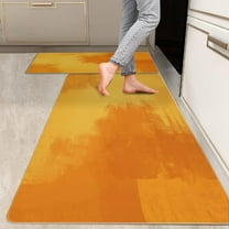 2 Pieces Kitchen Rugs, Abstract Anti Fatigue Non Slip Foam Cushioned Orange Yellow Art Modern Comfort Indoor Floor Mat Runner Rug Set for Laundry Office Sink Bathroom (17"x48" 17"x24")