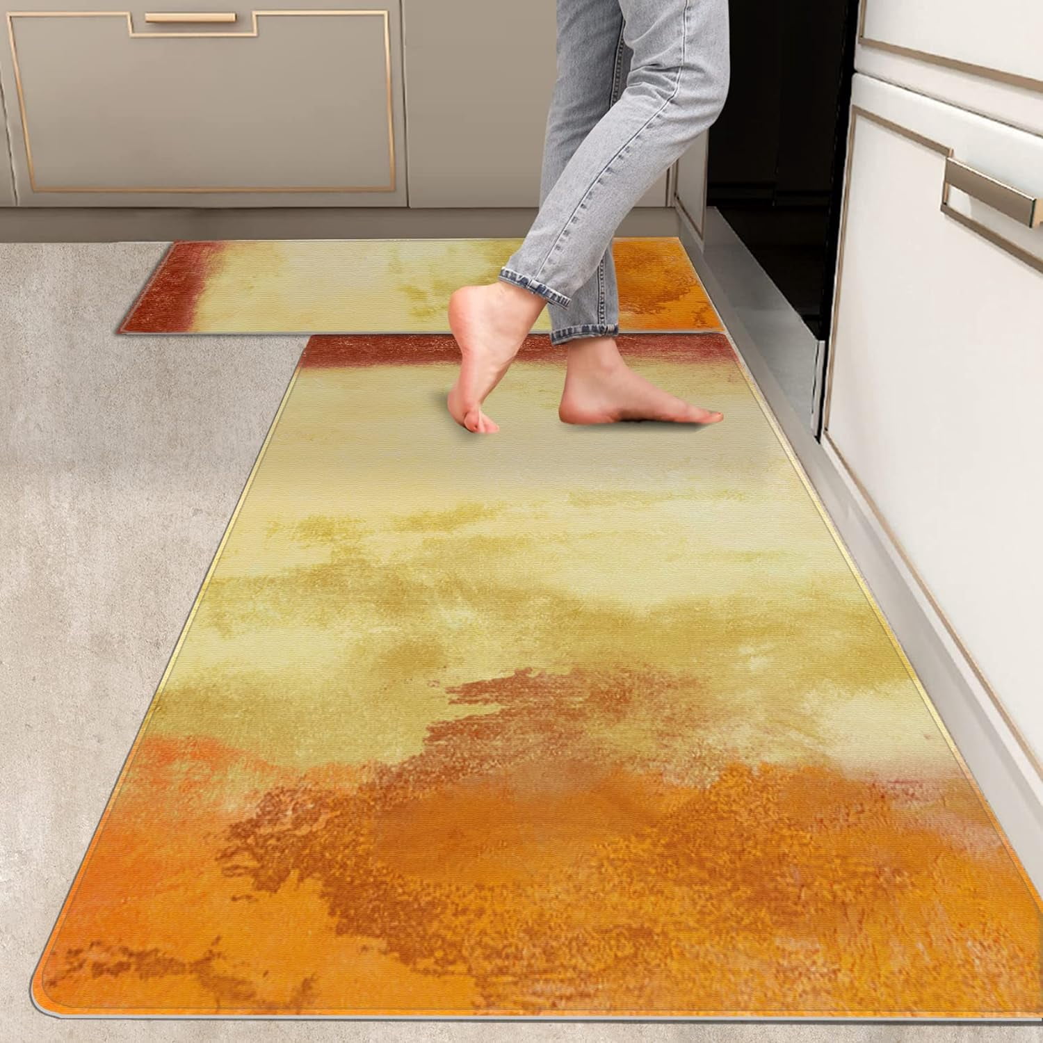 2 Pieces Kitchen Rugs, Abstract Anti Fatigue Non Slip Foam Cushioned ...