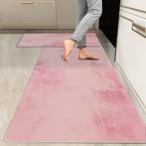 2 Pieces Kitchen Rugs, Abstract Anti Fatigue Non Slip Foam Cushioned Pink Graffiti Art Modern Comfort Indoor Floor Mat Runner Rug Set for Laundry Office Sink Bathroom (17"x48" 17"x24")