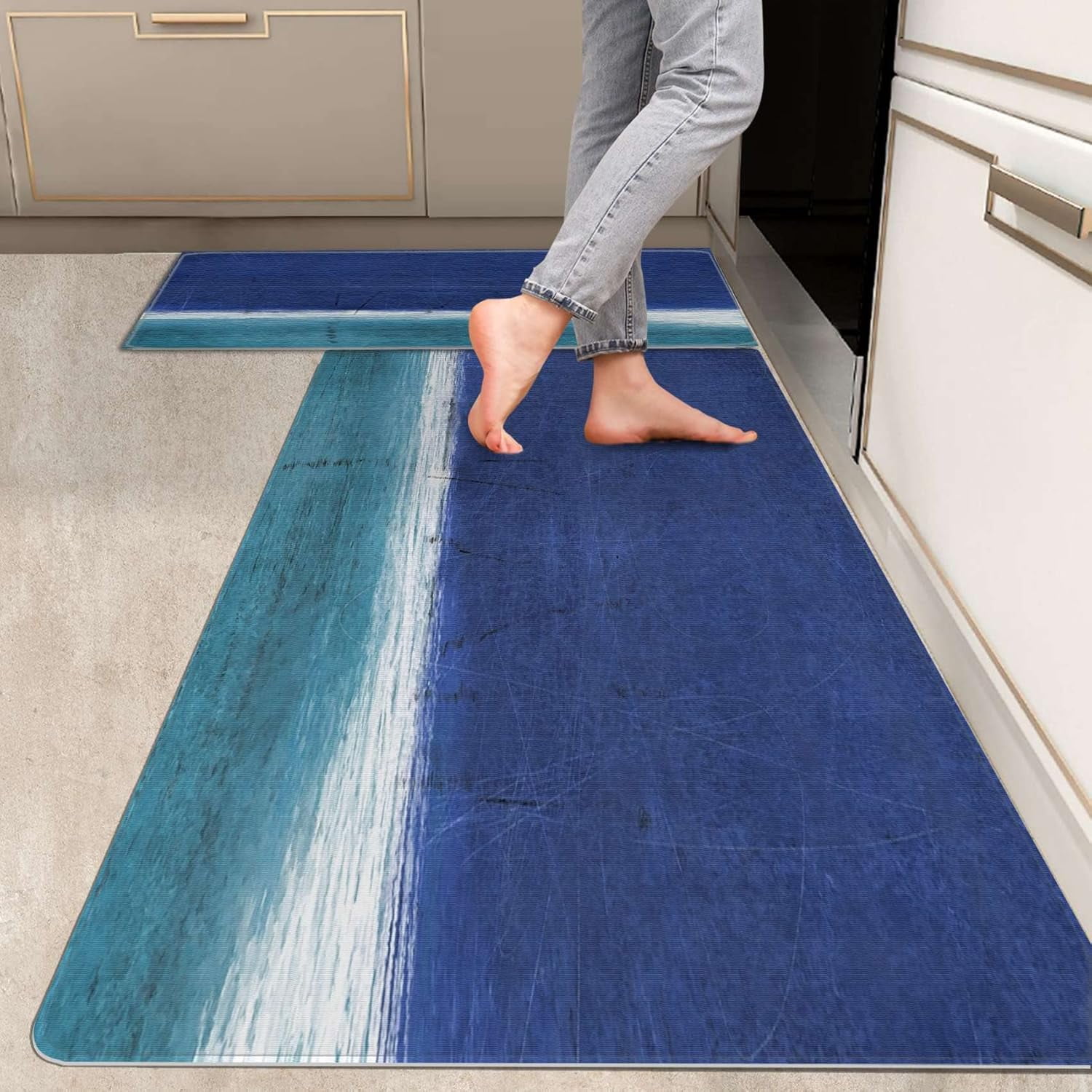2 Pieces Kitchen Rugs, Abstract Anti Fatigue Non Slip Foam Cushioned ...