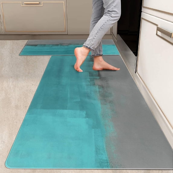 2 Pieces Kitchen Rugs, Abstract Non Slip Purple Art Painting Comfort Indoor Floor Mat Runner Rug Set for Laundry Office Sink Bathroom (17"x48"+17"x24")