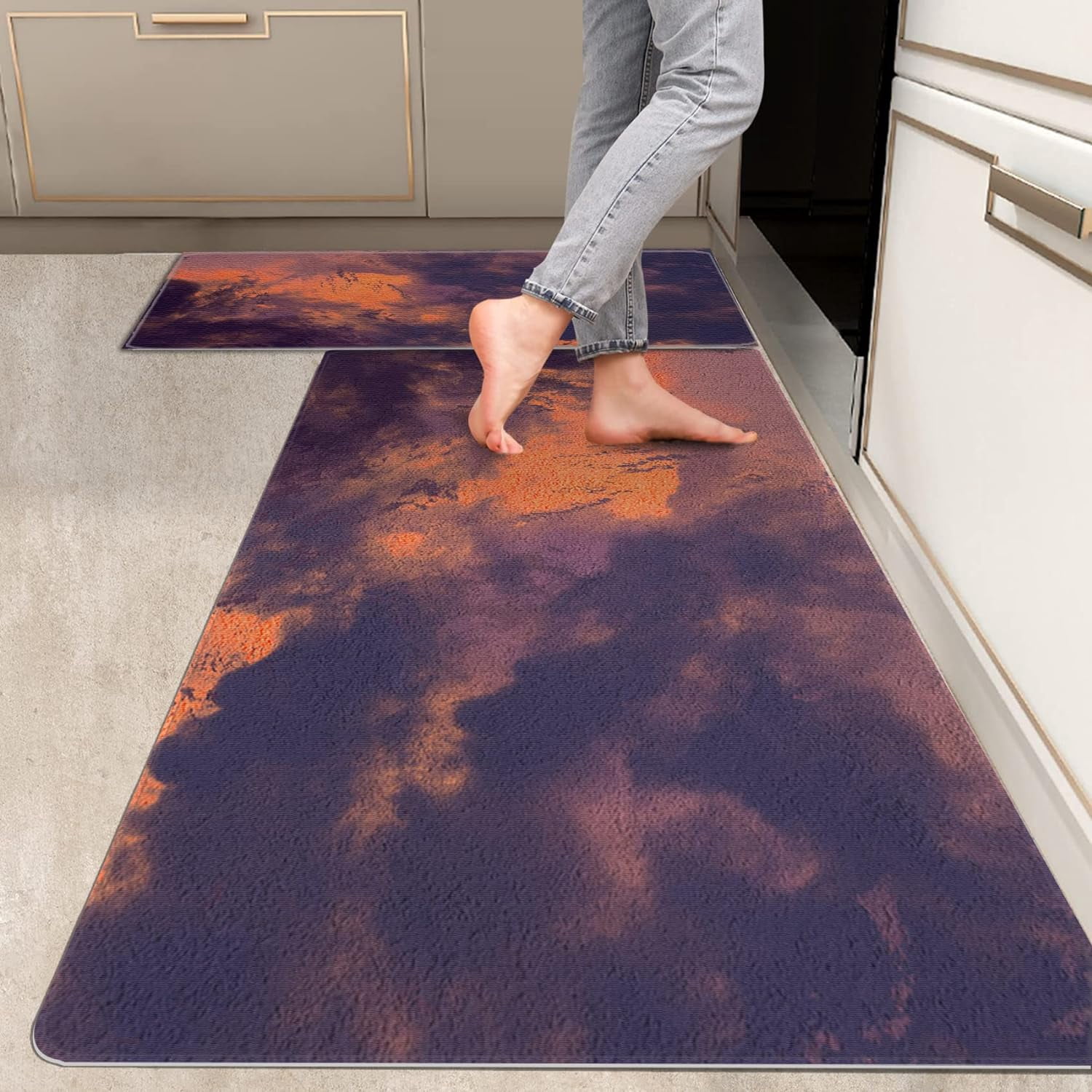 2 Pieces Kitchen Rugs, Abstract Anti Fatigue Non Slip Foam Cushioned ...