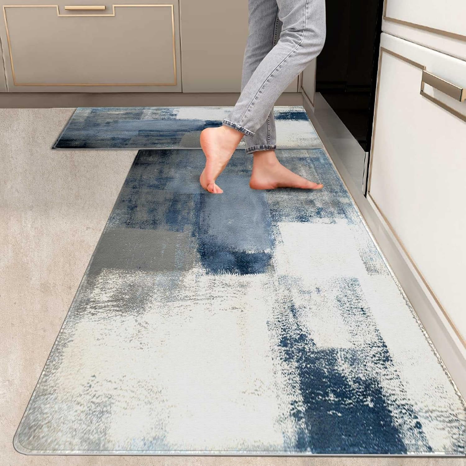 2 Pieces Kitchen Rugs, Abstract Anti Fatigue Non Slip Foam Cushioned ...