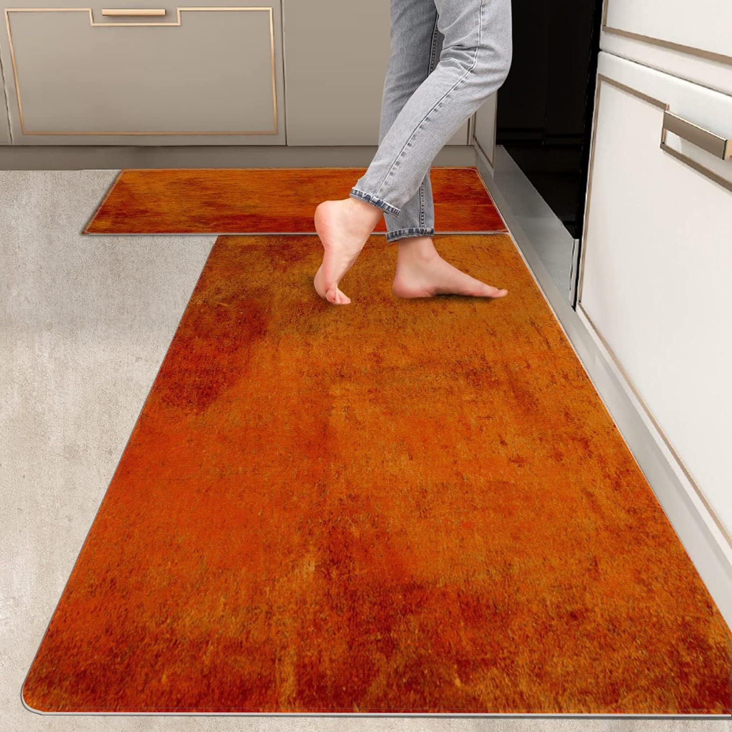 2 Pieces Kitchen Rugs, Abstract Anti Fatigue Non Slip Foam Cushioned ...