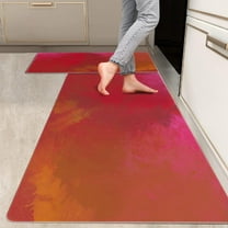 2 Pieces Kitchen Rugs, Abstract Anti Fatigue Non Slip Foam Cushioned Red Orange Dappled Art Modern Comfort Indoor Floor Mat Runner Rug Set for Laundry Office Sink Bathroom (17"x48" 17"x24")