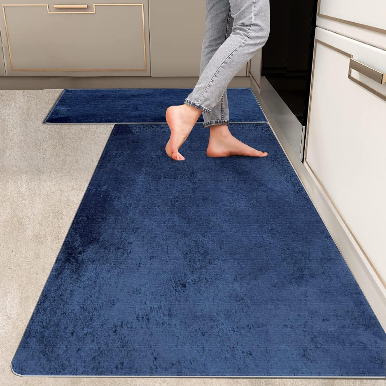 Blue Rug Kitchen Rug 2 Pieces Kitchen Rugs, Abstract Anti Fatigue Non Slip Foam Cushioned ...