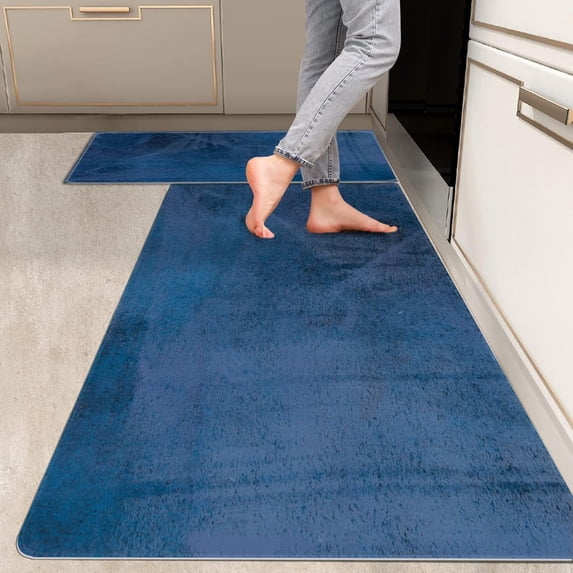 2 Pieces Kitchen Rugs, Abstract Non Slip Royal Blue Art Graffiti Modern Comfort Indoor Floor Mat Runner Rug Set for Laundry Office Sink Bathroom (17"x48"+17"x24")