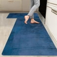 thumbnail image 1 of 2 Pieces Kitchen Rugs, Abstract Anti Fatigue Non Slip Foam Cushioned Royal Blue Art Graffiti Modern Comfort Indoor Floor Mat Runner Rug Set for Laundry Office Sink Bathroom (17"x48"+17"x24"), 1 of 5