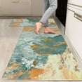 thumbnail image 1 of 2 Pieces Kitchen Rugs, Abstract Anti Fatigue Non Slip Foam Cushioned Sage Green Orange Art Painting Comfort Indoor Floor Mat Runner Rug Set for Laundry Office Sink Bathroom (17"X48"+17"X24"), 1 of 5