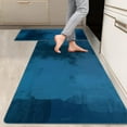 thumbnail image 1 of 2 Pieces Kitchen Rugs, Abstract Anti Fatigue Non Slip Foam Cushioned Teal Blue Art Modern Graffiti Comfort Indoor Floor Mat Runner Rug Set for Laundry Office Sink Bathroom (17"x48"+17"x24"), 1 of 6