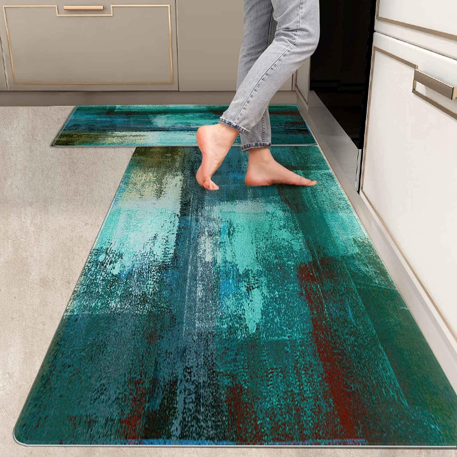 2 Pieces Kitchen Rugs, Abstract Anti Fatigue Non Slip Foam Cushioned ...