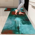 thumbnail image 1 of 2 Pieces Kitchen Rugs, Abstract Anti Fatigue Non Slip Foam Cushioned Turquoise and Red Art Painting Comfort Indoor Floor Mat Runner Rug Set for Laundry Office Sink Bathroom (17"x48"+17"x24"), 1 of 6