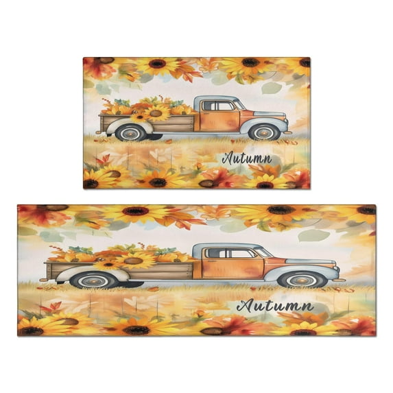 2 Pieces Of Kitchen Rugs and Mats Non Skid Washable Fall (132) Kitchen Mat,Floor Cushion Waterproof Rug,Rubber Backed Area Rugs for Laundry 47*17+30*17