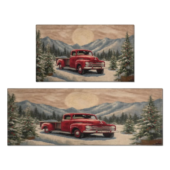 2 Pieces Of Kitchen Rugs and Mats Non Skid Washable Merry Christmas (5) Kitchen Mat,Floor Cushion Waterproof Rug,Rubber Backed Area Rugs for Laundry 47*17+30*17