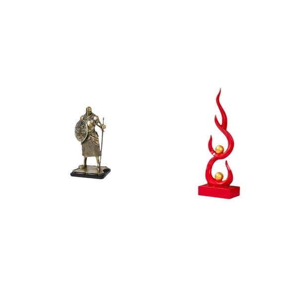 2 Pieces Knight Figurine Abstract Fire Statue Desktop Ornament Resin Material for Office Living Room Entryway Decor