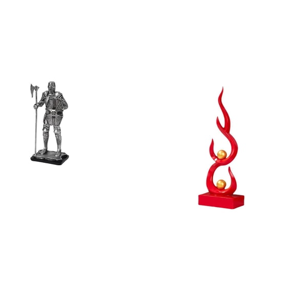2 Pieces Knight Figurine Flame Sculpture Resin Material Tabletop Ornament for Living Room Office Bedroom Decor