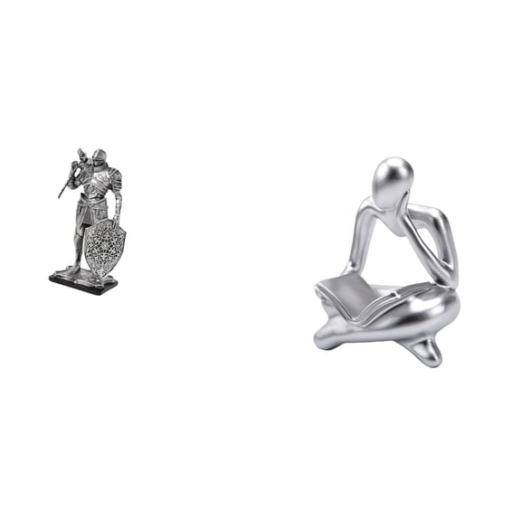 2 Pieces Knight Figurine Reader Sculpture Resin Craft Modern Abstract Decor for Office Desk Living Room Shelf Entryway